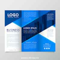 Gratis vector blauwe trifold flyer sjabloon