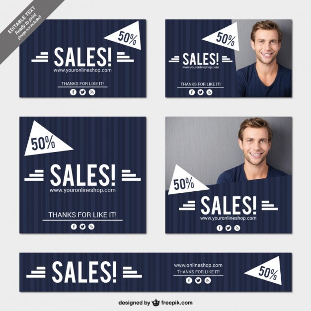 Gratis vector blauwe verkoop banners pak