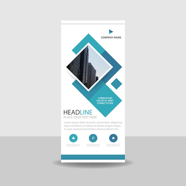 Blauwe vierkante creatieve roll-up banner sjabloon