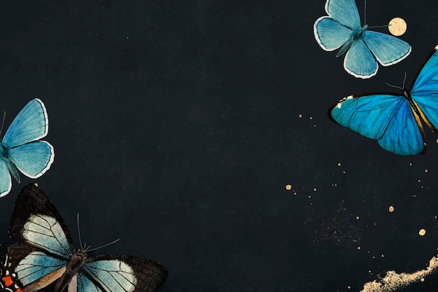 Blauwe vlinders patroon op zwarte achtergrond vector