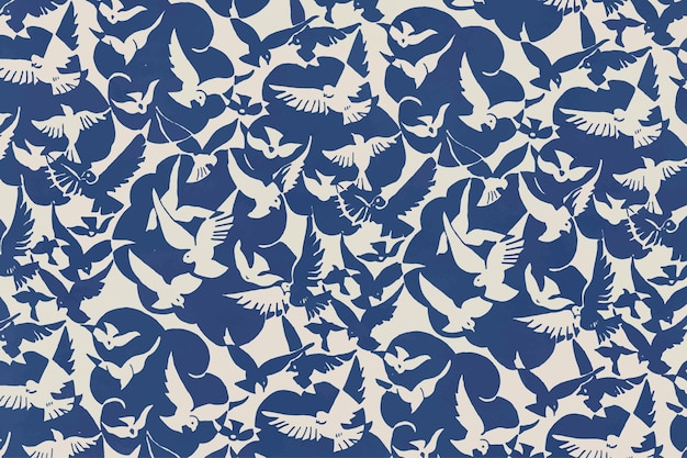 Blauwe vogel patroon achtergrond vector, geremixt uit kunstwerken collectie