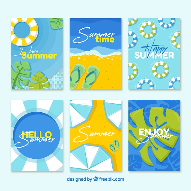 Gratis vector blauwe zomerkaart collectie