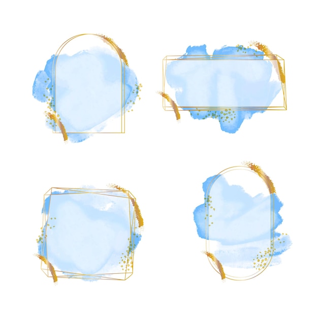 Gratis vector blauwgoud vrouwelijk luxe logo gouden design frame badge blauwgouden penseelset