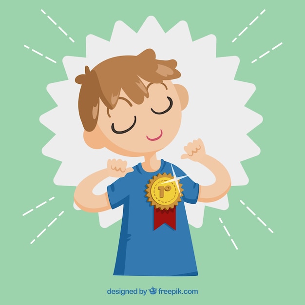 Gratis vector blije karakter winnende prijs met plat ontwerp