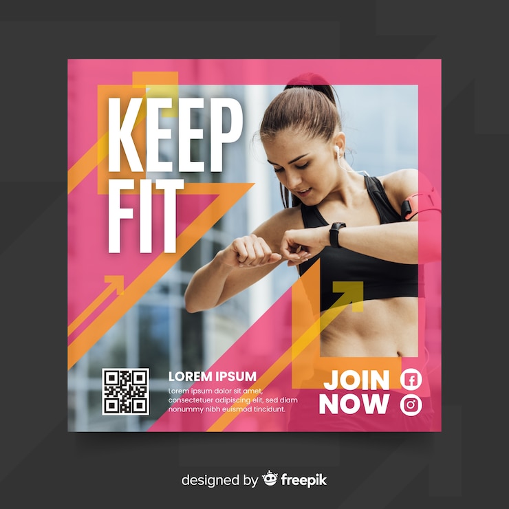 Gratis Vector blijf fit sport flyer met foto