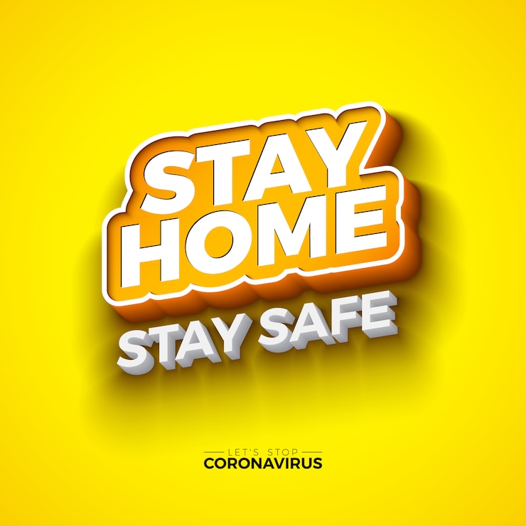 Gratis Vector blijf thuis. stop covid-19 coronavirus design met ed typography letter op gele achtergrond. 2019-ncov corona virus uitbraak illustratie. blijf veilig, was de hand en neem afstand.