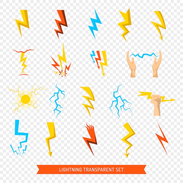 Gratis vector bliksem pictogrammen transparante set