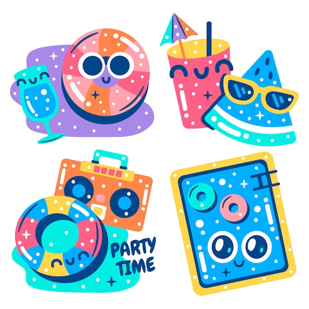 Gratis vector blitse collectie poolparty-stickers