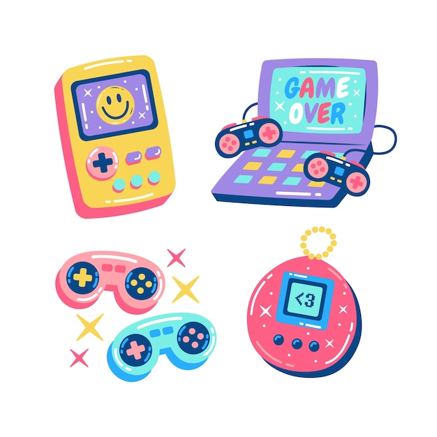 Gratis vector blitse verzameling retro-gamestickers