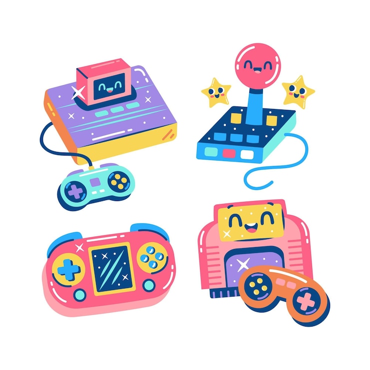 Gratis Vector blitse verzameling retro-gamestickers