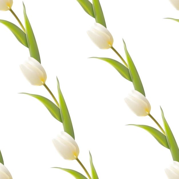 Gratis vector bloeiende tulp naadloze patroon op witte achtergrond.