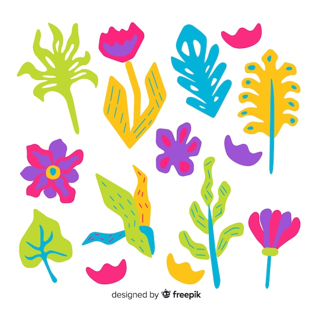 Gratis vector bloem en bladcollectie