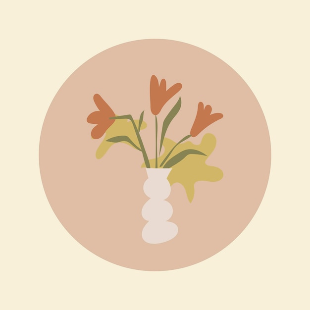 Bloem Instagram hoogtepunt pictogram, esthetische doodle illustratie in aarde toon ontwerp vector