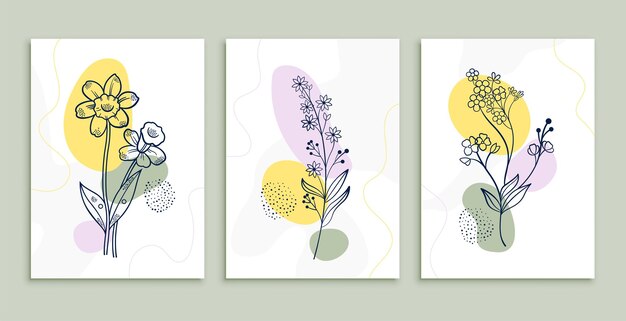 Bloem lijntekening posters instellen minimale botanische kunst