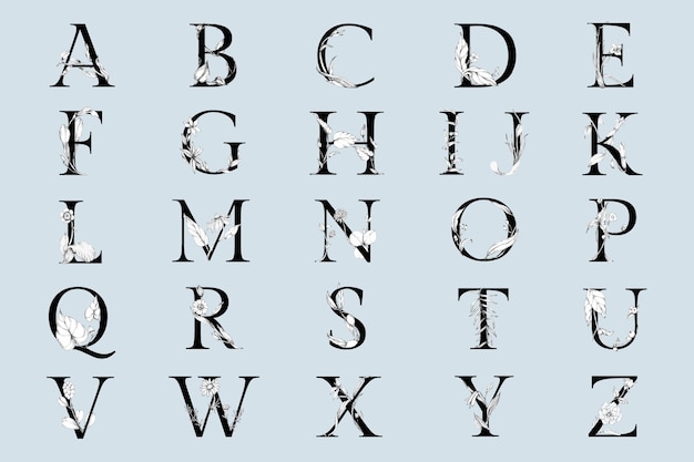 Gratis vector bloem versierd alfabet set botanische letters