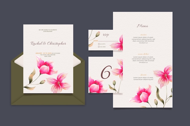 Bloemen bruiloft briefpapier instellen