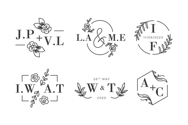 Bloemen bruiloft monogrammen logo's