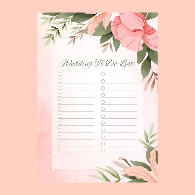 Bloemen bruiloft planner sjabloon