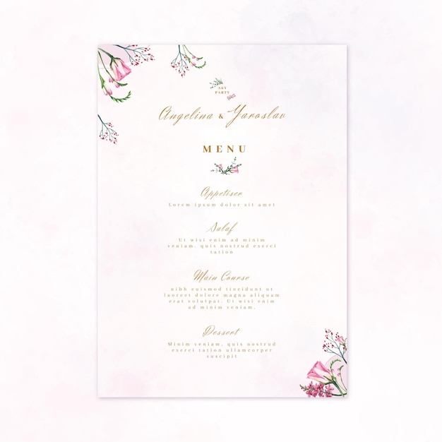 Gratis vector bloemen bruiloft restaurant menu