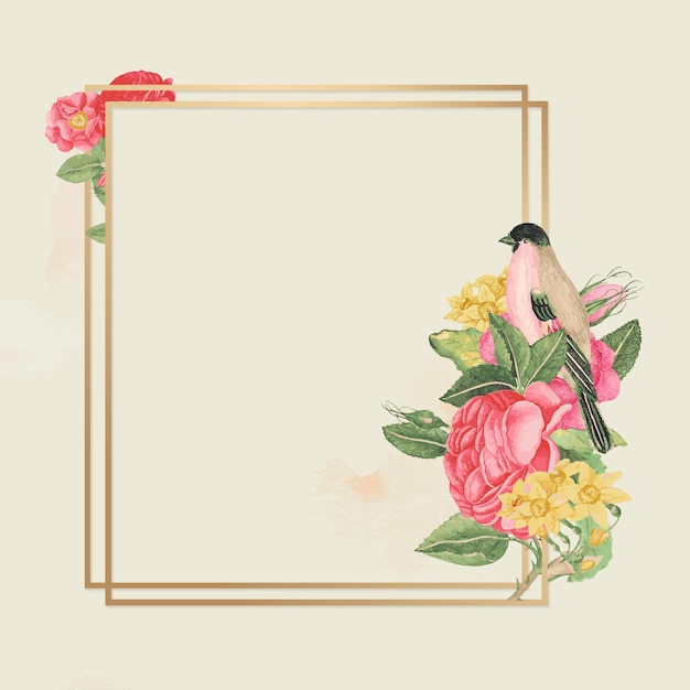 Bloemen gouden frame, geremixt van de 18e-eeuwse kunstwerken uit het Smithsonian-archief.