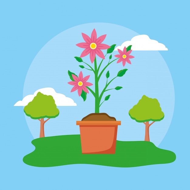 Gratis vector bloemen in pot in de tuin