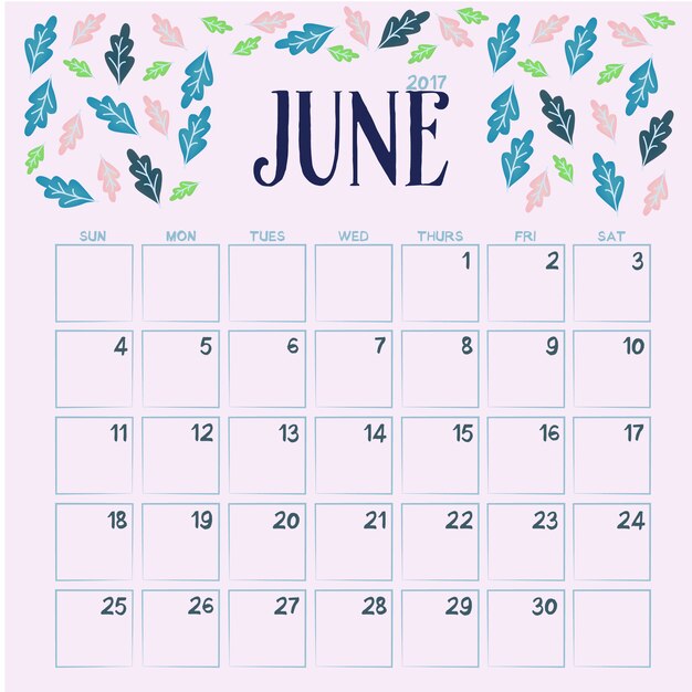 Bloemen juni kalender ontwerp