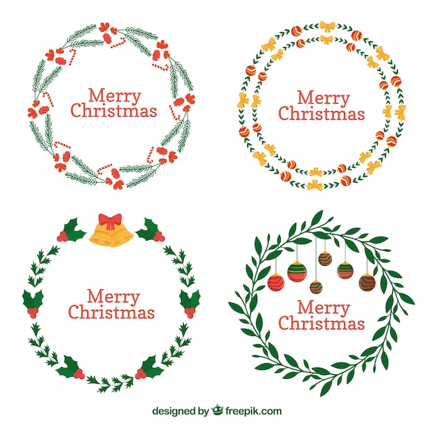 Gratis vector bloemen kerstkransen set