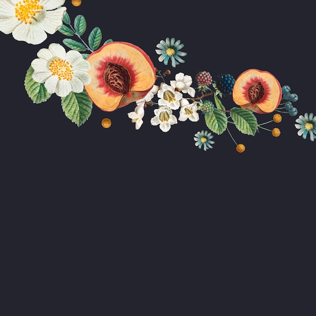 bloemen zwarte achtergrond met ontwerpruimte vintage illustratie