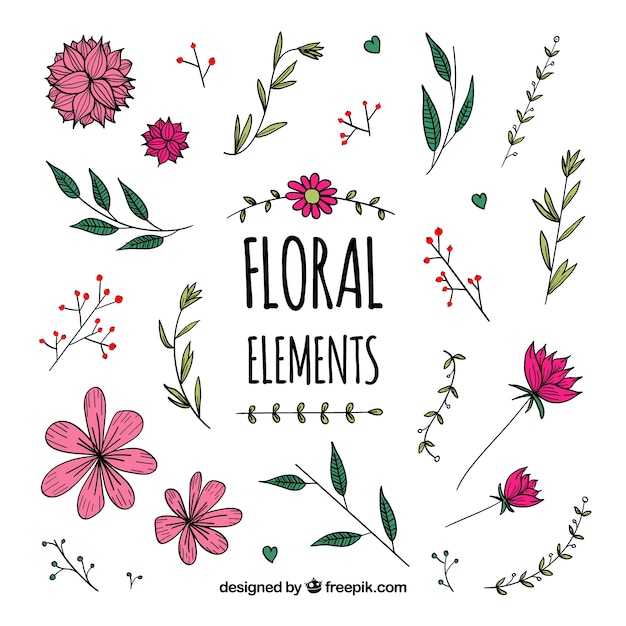 Gratis vector bloemenelementeninzameling met verschillende soorten