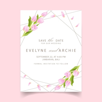 Bloemenhuwelijksuitnodiging met roze tulpenbloem