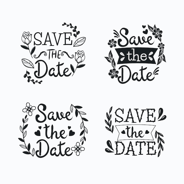 Gratis vector bloemenkaders van het van letters voorzien met sparen de tekst van het datumhuwelijk