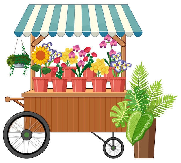 Gratis vector bloemenkar winkel cartoon stijl geïsoleerd