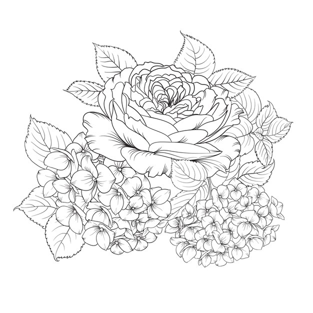 Bloemenslinger van hortensia en roos.