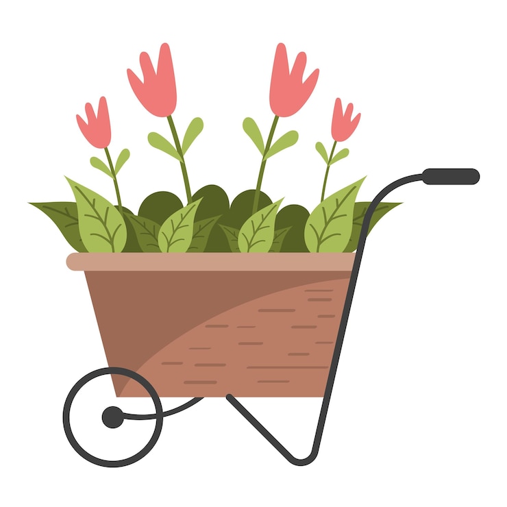 Gratis Vector bloementuin in kruiwagenpictogram