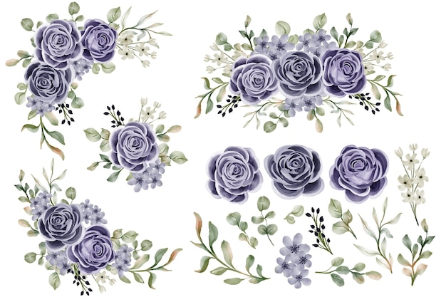 Gratis vector bloemroos indigo arrangement met bloem geïsoleerd blad en bloem geïsoleerd clipart