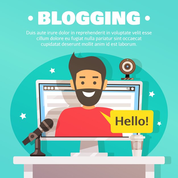 Blogger werkruimte achtergrond illustratie