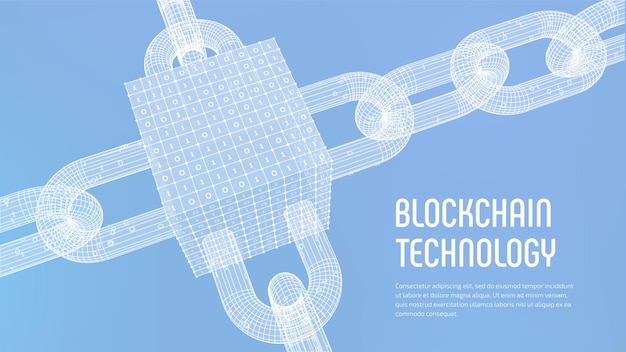 Gratis vector blok keten. cryptovaluta. blockchain-concept. 3d wireframe ketting en isometrisch digitaal blok met digitale code. bewerkbare cryptocurrency-sjabloon. voorraad vectorillustratie.