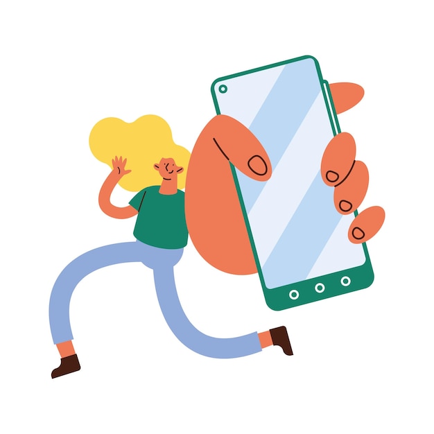 Gratis vector blonde vrouw met smartphone.