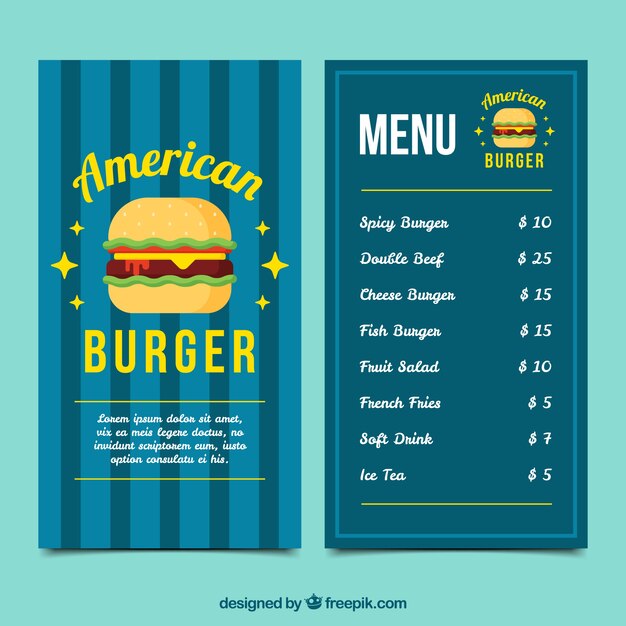 Blue burger menu sjabloon