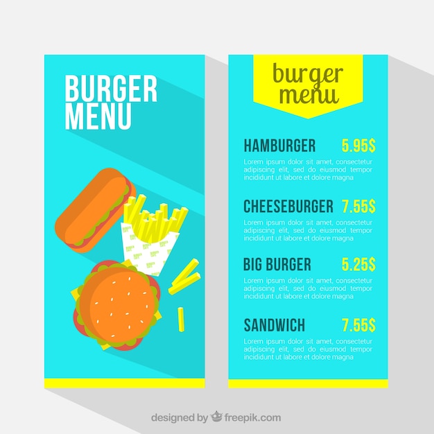 Blue burger menu