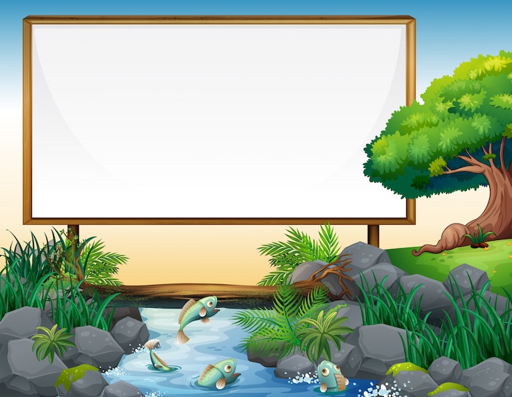 Gratis Vector board template met rivier in de achtergrond