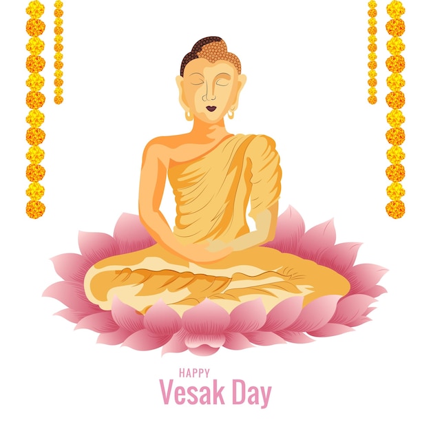 Gratis vector boeddha op lotusbloem wenskaart op gelukkige vesak dag achtergrond