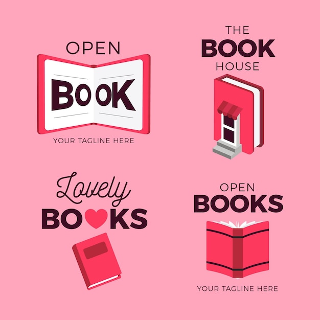 Boek logo pack plat ontwerp