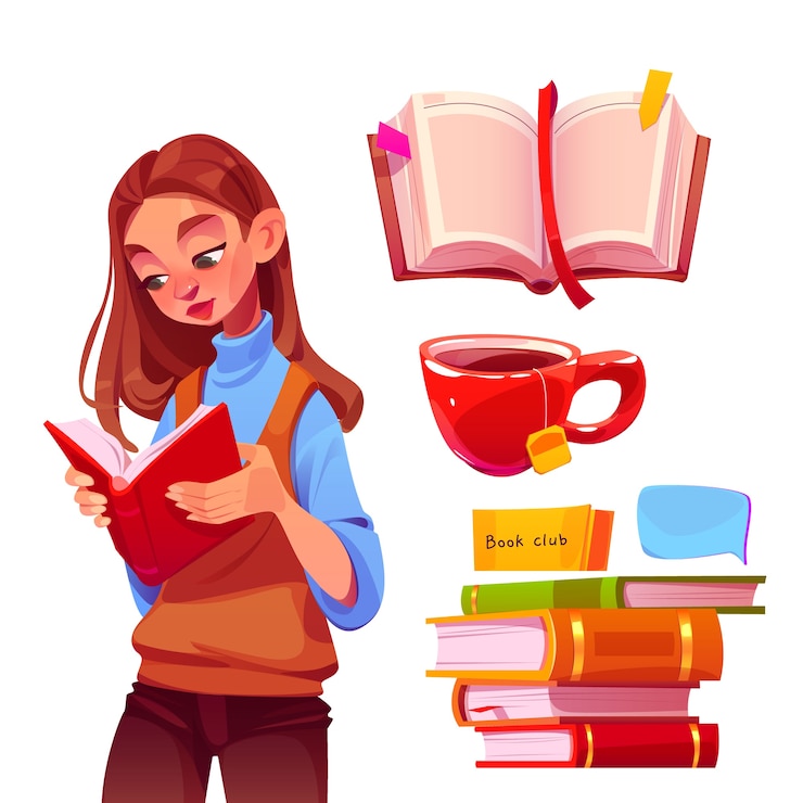 Gratis Vector boekenclub cartoon stijlelementen