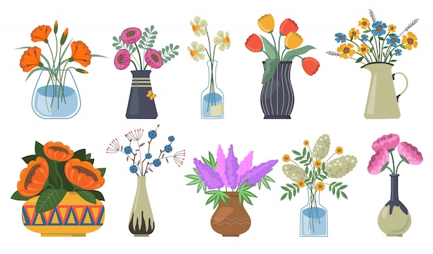 Gratis vector boeket bloemen instellen