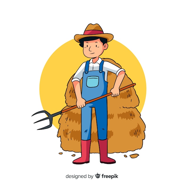 Gratis vector boer werkt buiten met hooi