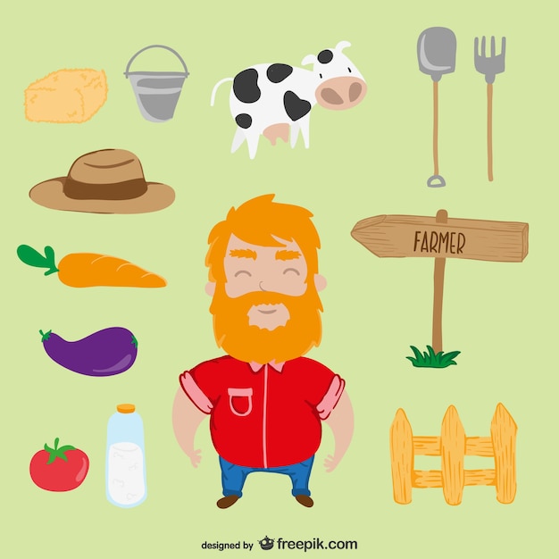 Gratis vector boerderij cartoon pak