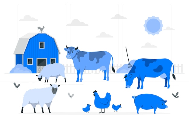 Gratis vector boerderij dieren concept illustratie