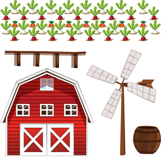 Gratis vector boerderij element set geïsoleerd op wit