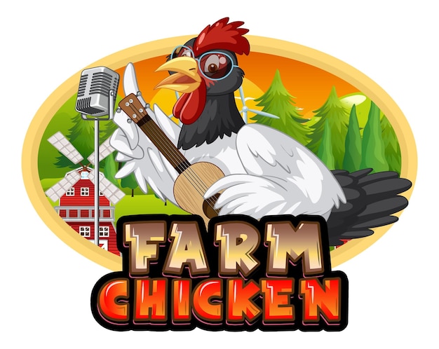 Gratis vector boerderij kip cartoon karakter logo
